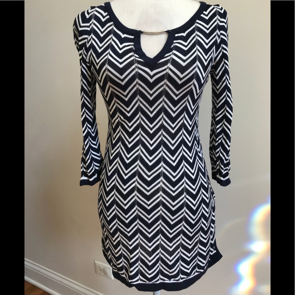 WHBM Navy and White Chevron Tunic